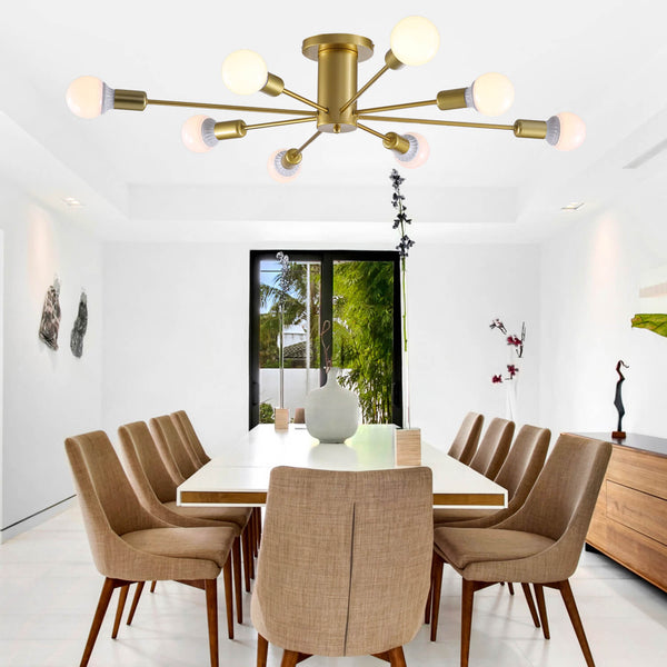 Mid-Century Gold Frame Globe Chandelier 8 Lights