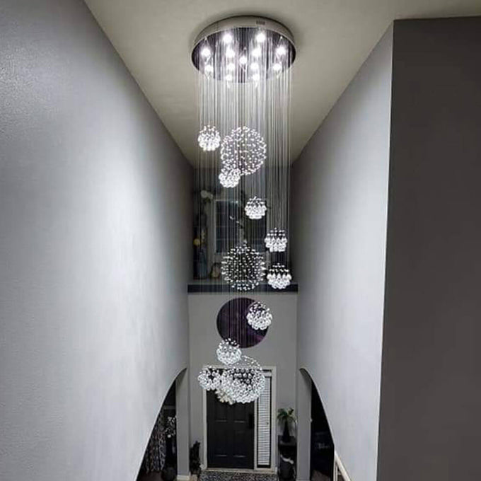 Glitzy Crystal Spiral Raindrop Chandelier For Long Staircase & Entry Foyer