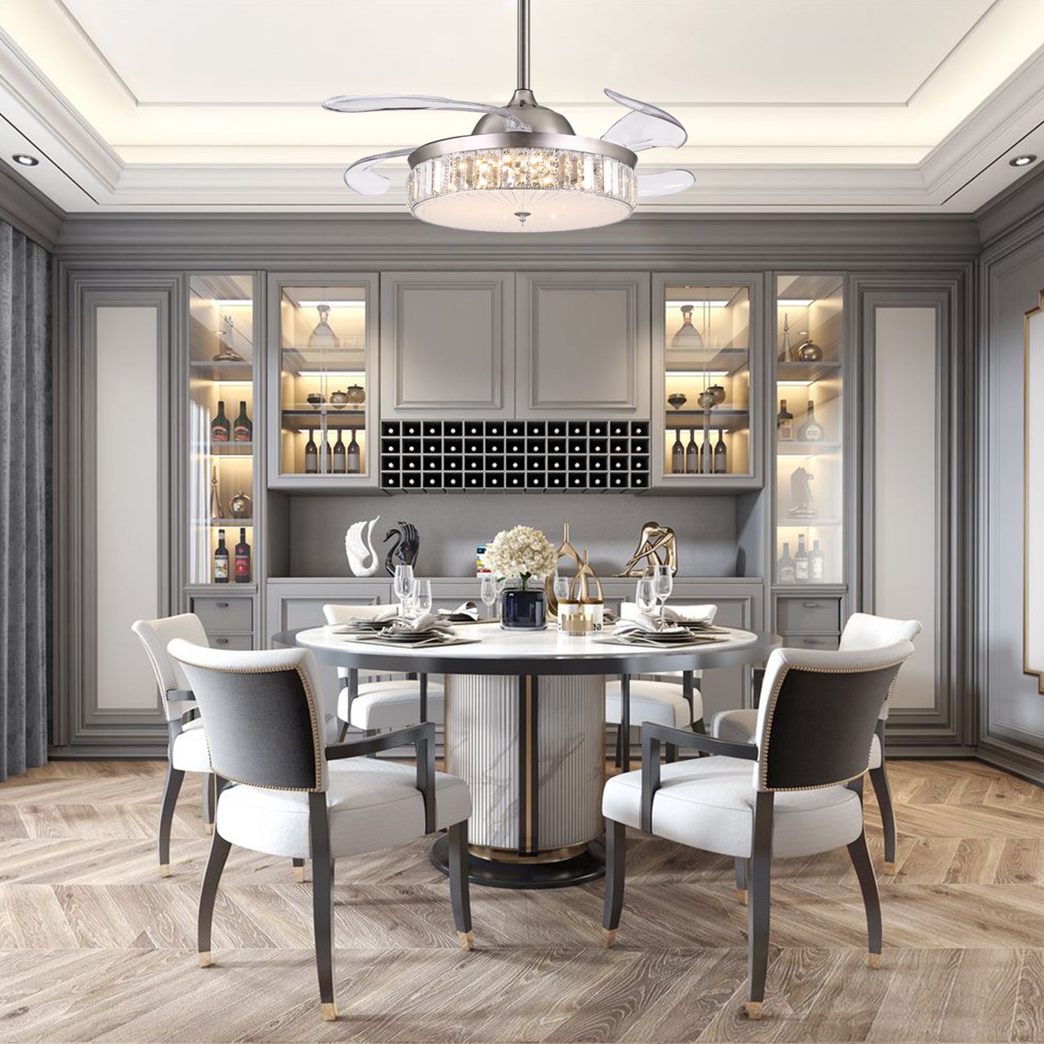 MOOONI-Fan-Chandelier-Color-Changing-Chrome-Retractable-Fan-Dining-Room