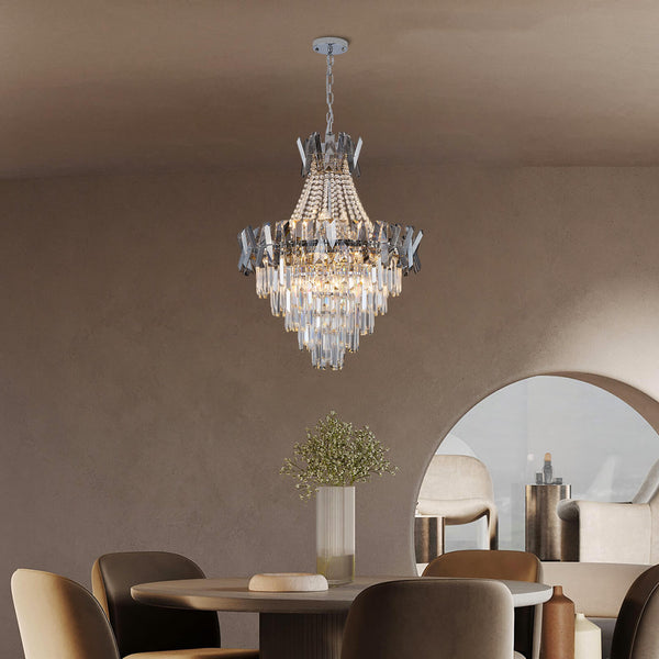 Victoria Deep Gray Metal Frame Crystal Chandelier