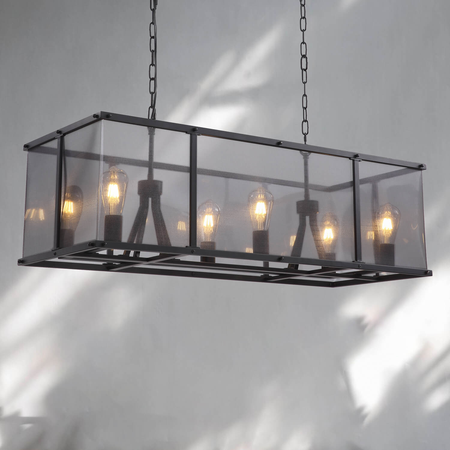 Moooni®Rustic Black Metal Rectangular Grid Square Caged Chandelier