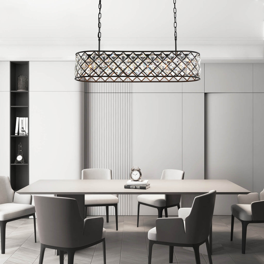 MOOONI-Vintage-Oval-Rectangular-Matte-Black-Crystal-Chandelier-Dining-Room
