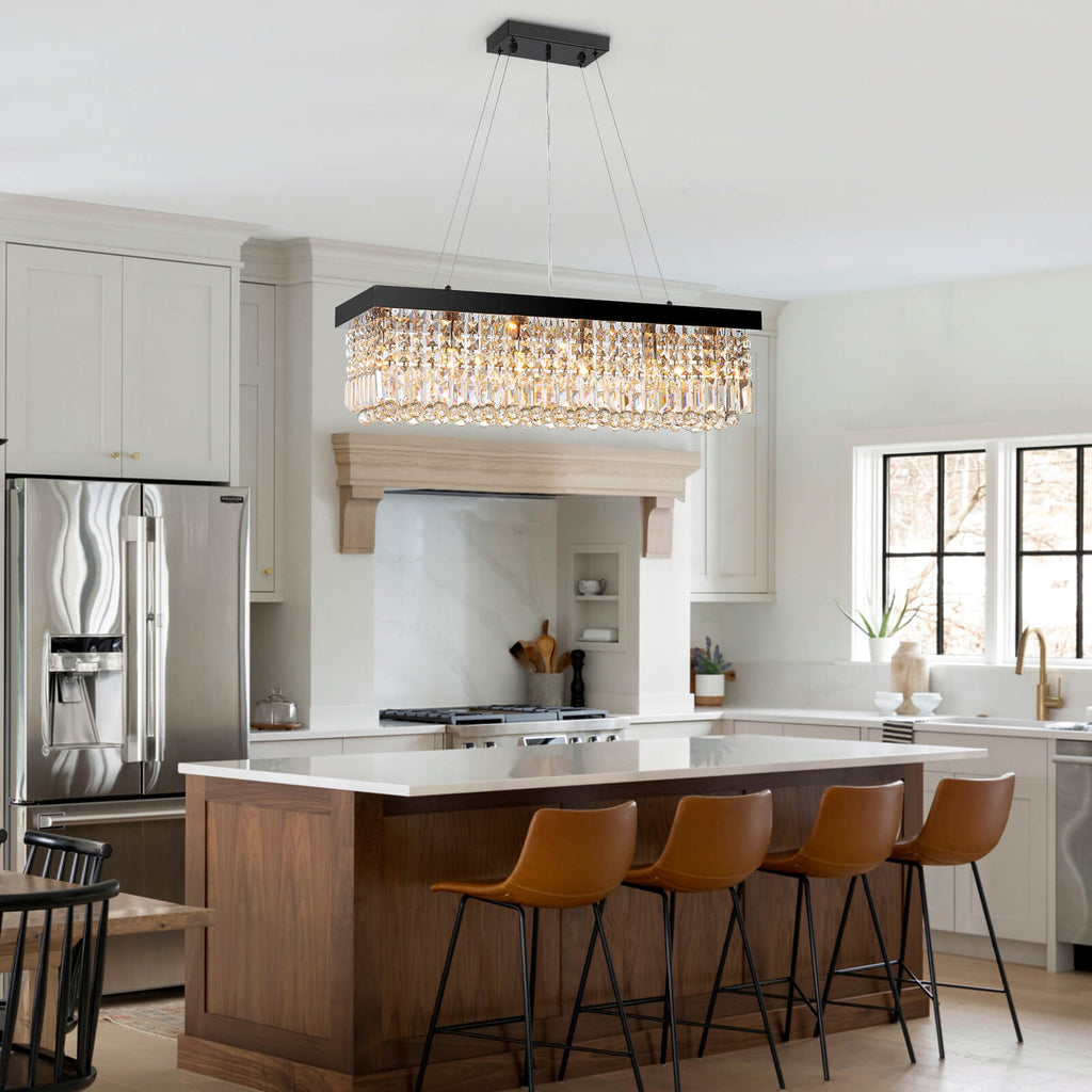 Modern Black Rectangle Crystal Chandelier