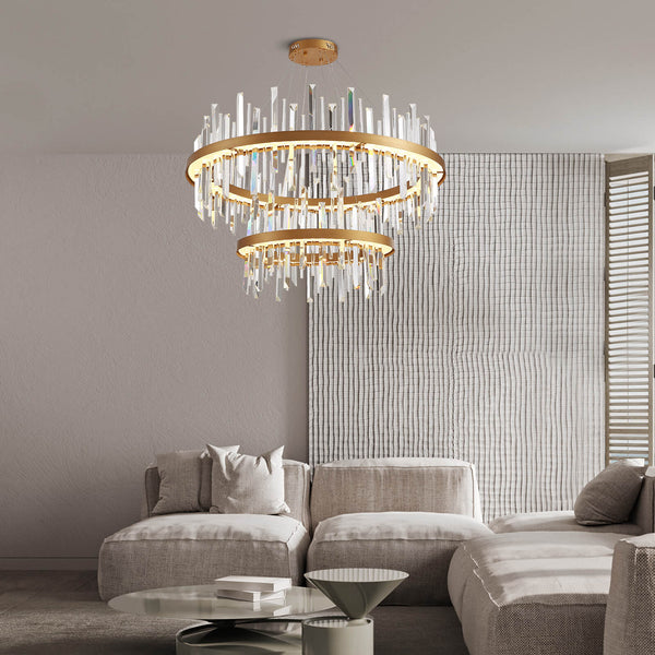 Moooni® Bilayer Triangular Circular Crystal Chandelier