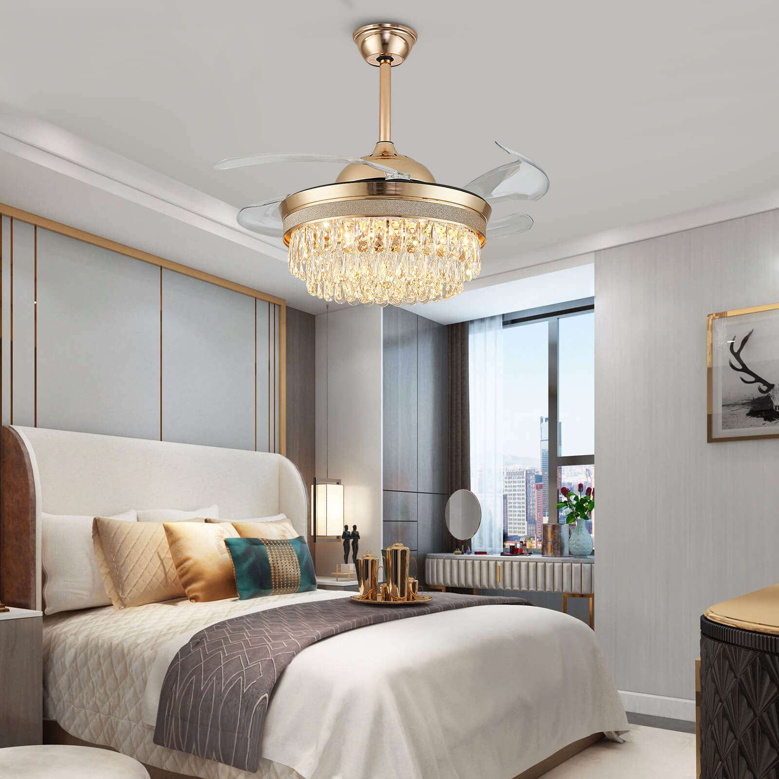 Top Rated French Golden Crystal Retractable Fandelier