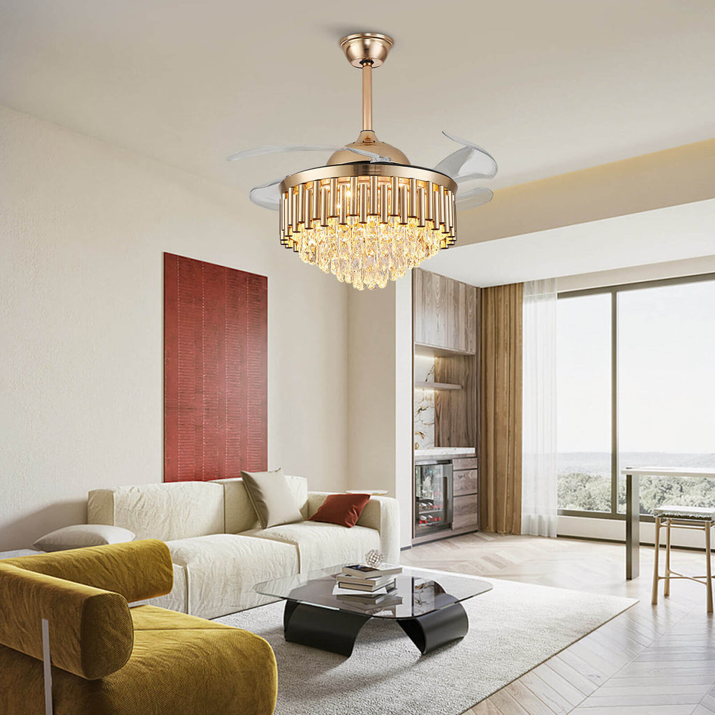 Top-Rated K9 Crystal Round Gold Retractable Fandelier