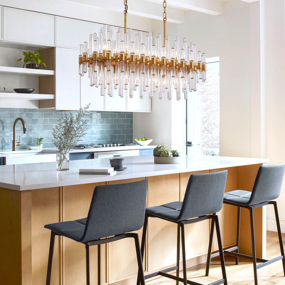 Rectangular Gold Frame Glass Bar Chandelier For Kitchen – MOOONI LIGHTING