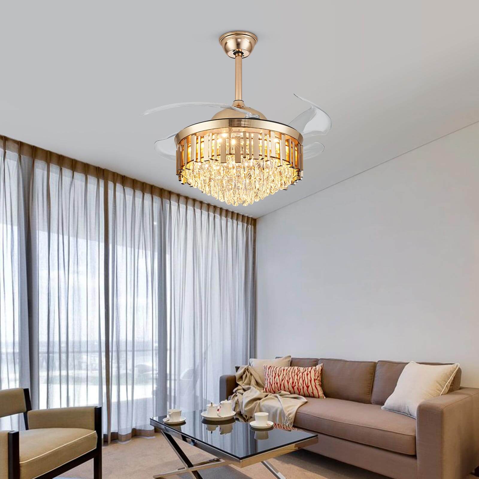 Round French Golden Crystal Fandelier Indoor