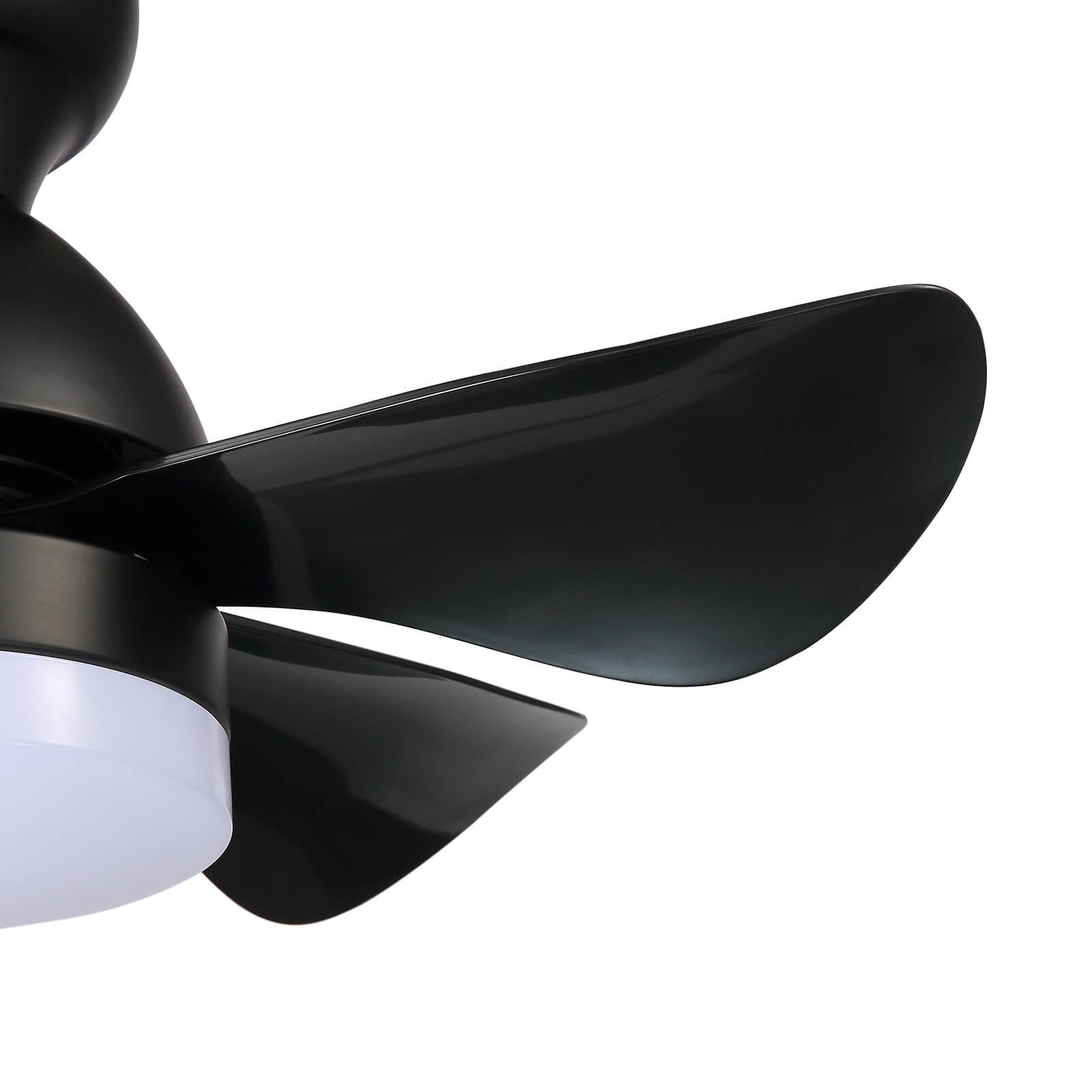 MOOONI-Hugger-Ceiling-Fan-With-Light-LED Strip-Matte-Black-Lampshade-Black-Wood-Blades