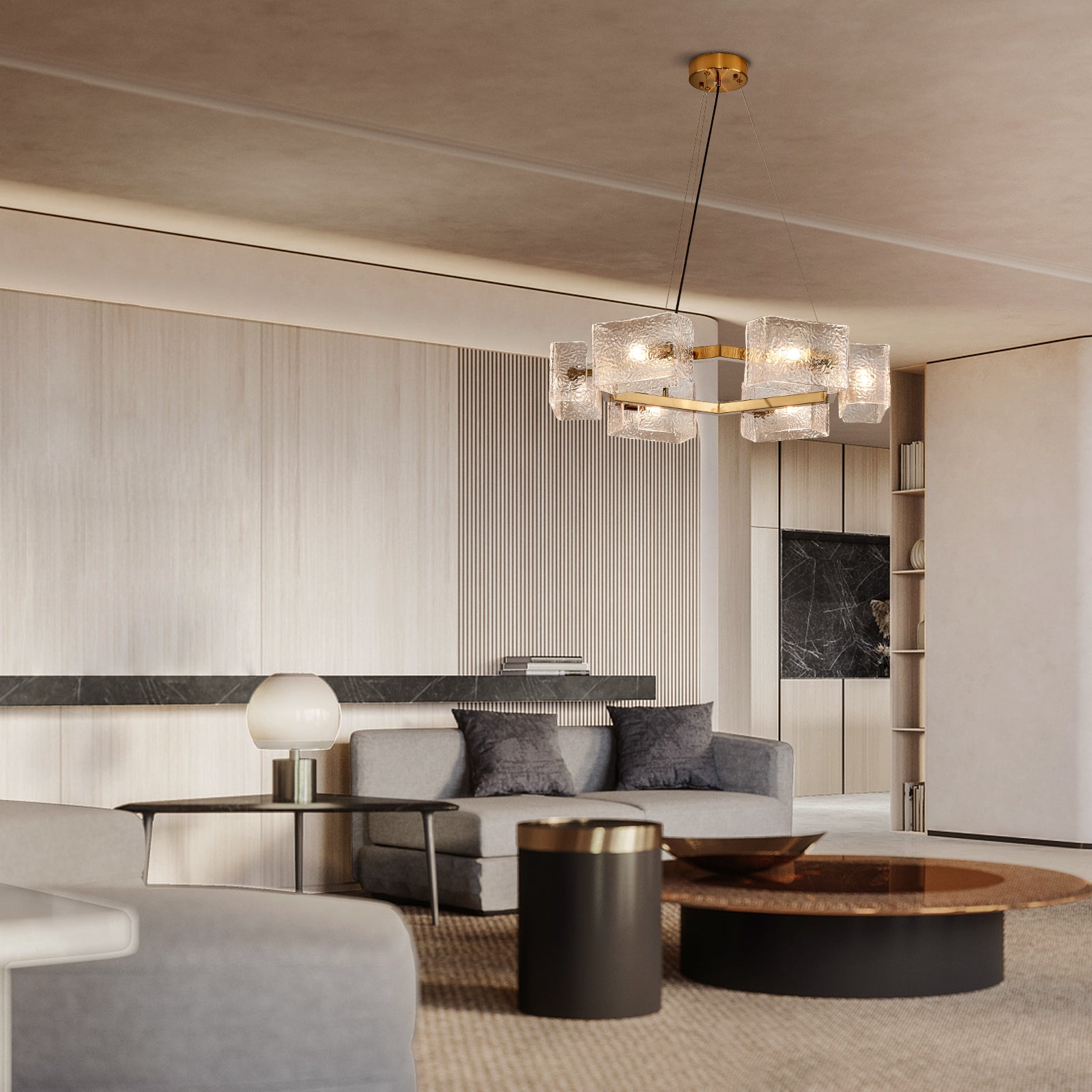 Modern-Hexagon-Hollow-Gold-Metal-Frame-Round-Chandelier