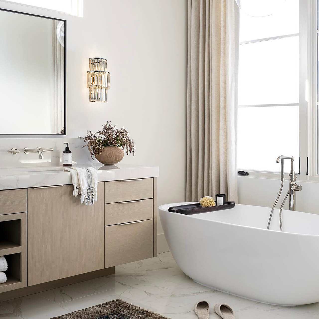 Silver Oval 3-layer Crystal Wall Lamp