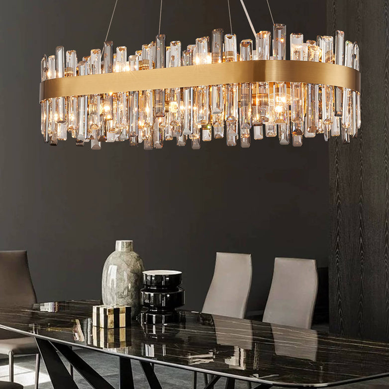 Gold Cross Crystal Bar Oval Chandelier