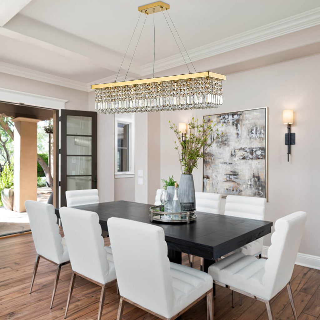 Rectangular Gold Canopy Crystal Chandelier For Kitchen