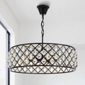 Round Matte Black Metal Grid Raindrop Crystal Chandelier