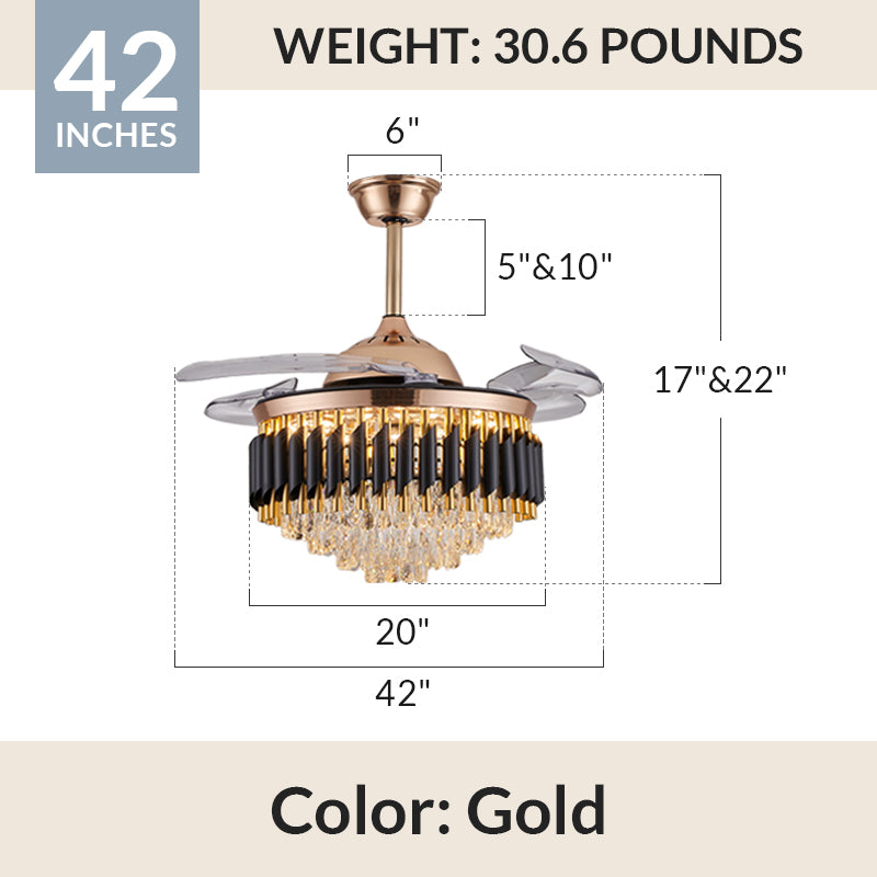 Black Brooklyn Fandelier, Retractable Chandelier Fan with Lights
