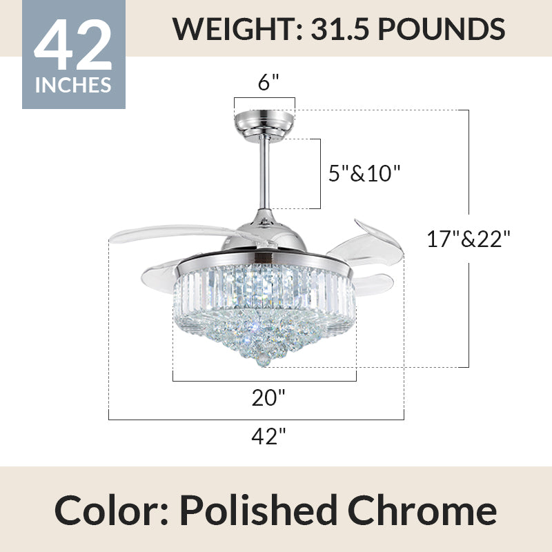 Top Rated Chrome & Gold Crystal Ceiling Fan Chandelier