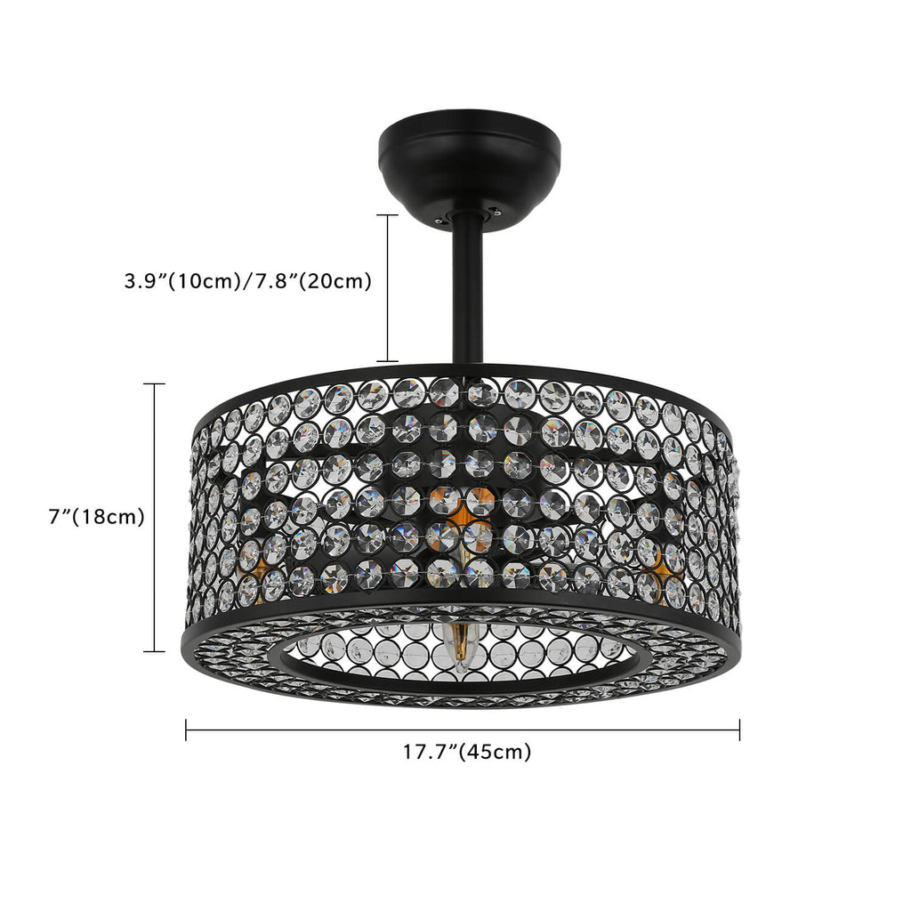 MOOONI-Small-Caged-Ceiling-Fan-Edison-Bulbs-Matte-Black-Industrial-Modern-Drum-Crystal-Fandelier-Bedroom-Size-17.7"