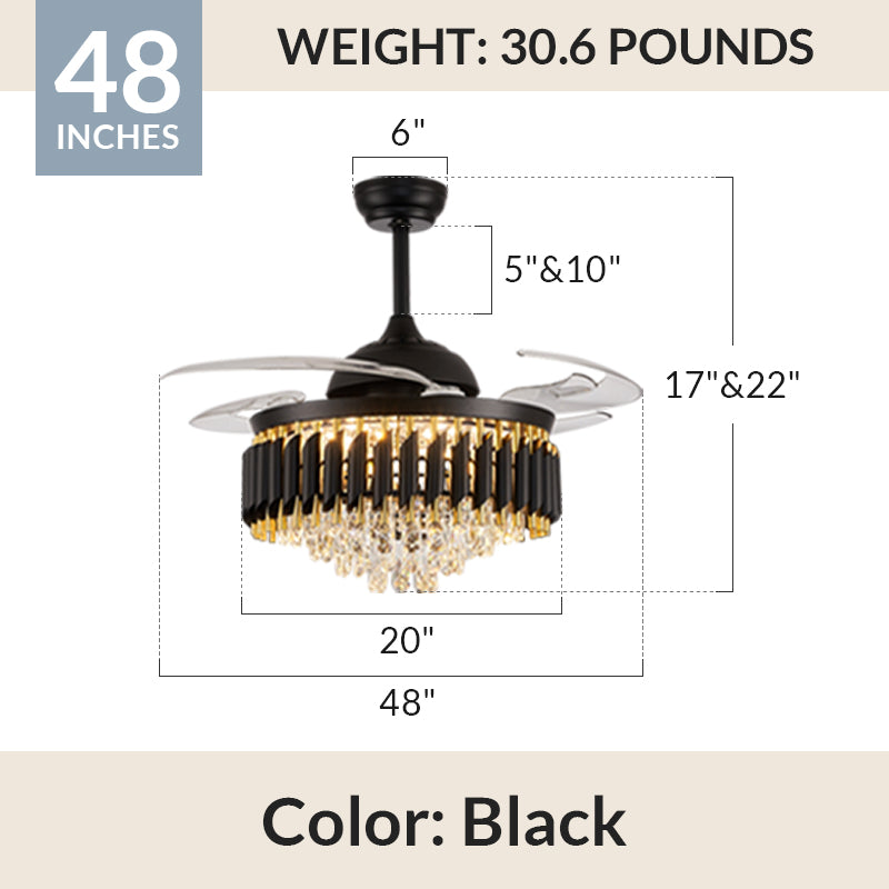 Black & Gold Fandelier Retractable Chandelier Fan with Lights