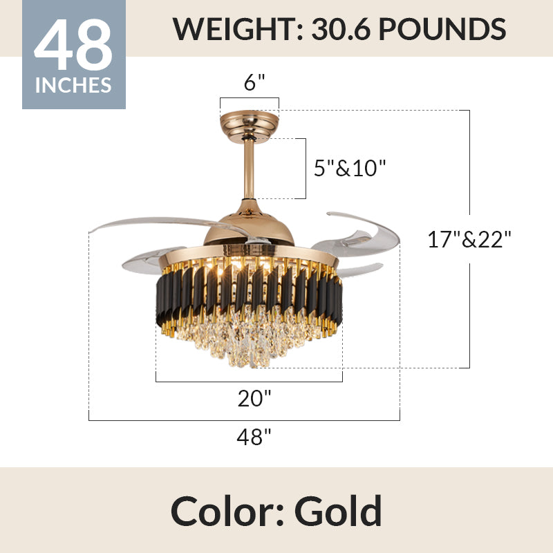 Black Brooklyn Fandelier, Retractable Chandelier Fan with Lights