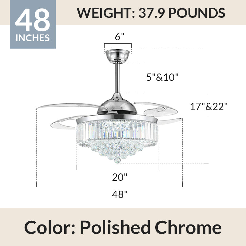Top Rated Chrome & Gold Crystal Ceiling Fan Chandelier