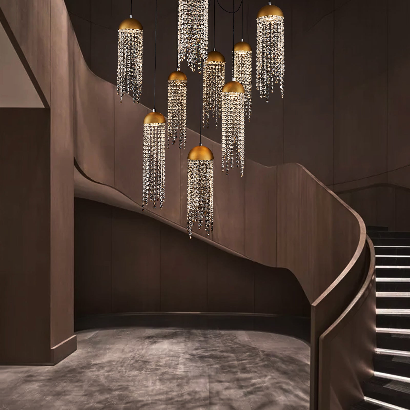 Gold Tassel Crystal Chandelier 9 Lights