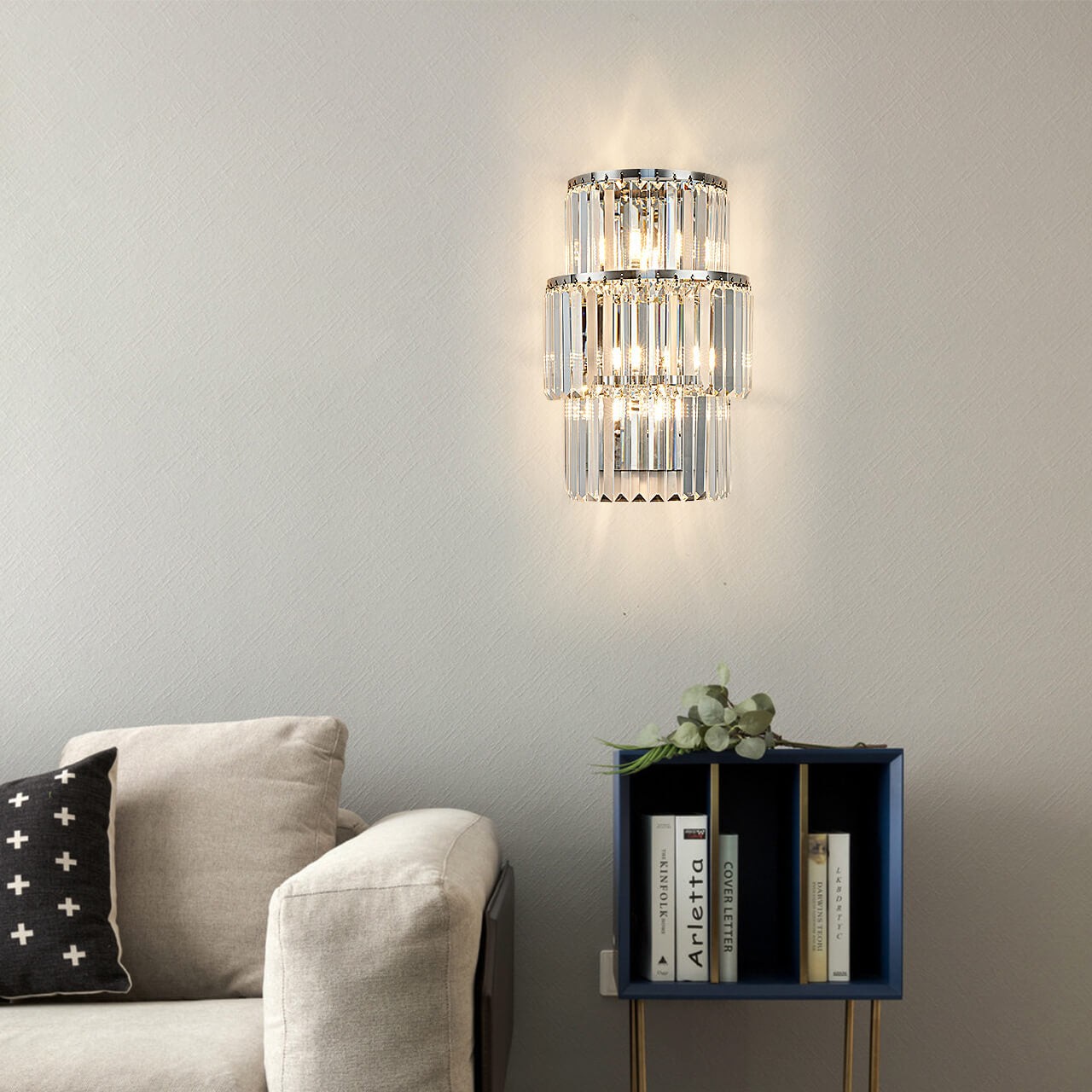 Silver Oval 3-layer Crystal Wall Lamp