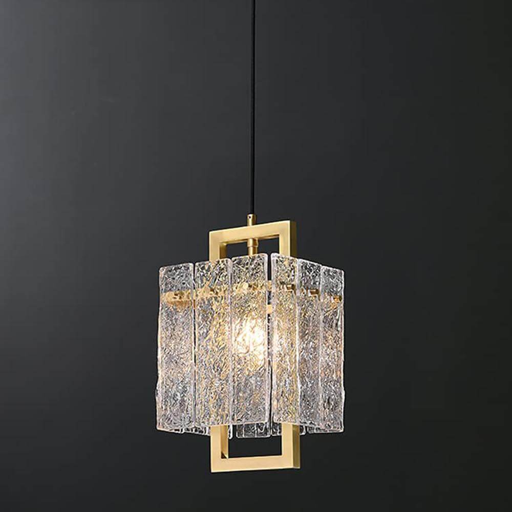 Modern-Gold-Square-Frame-Cracked-Glass-Lampshade-Pendant-Light
