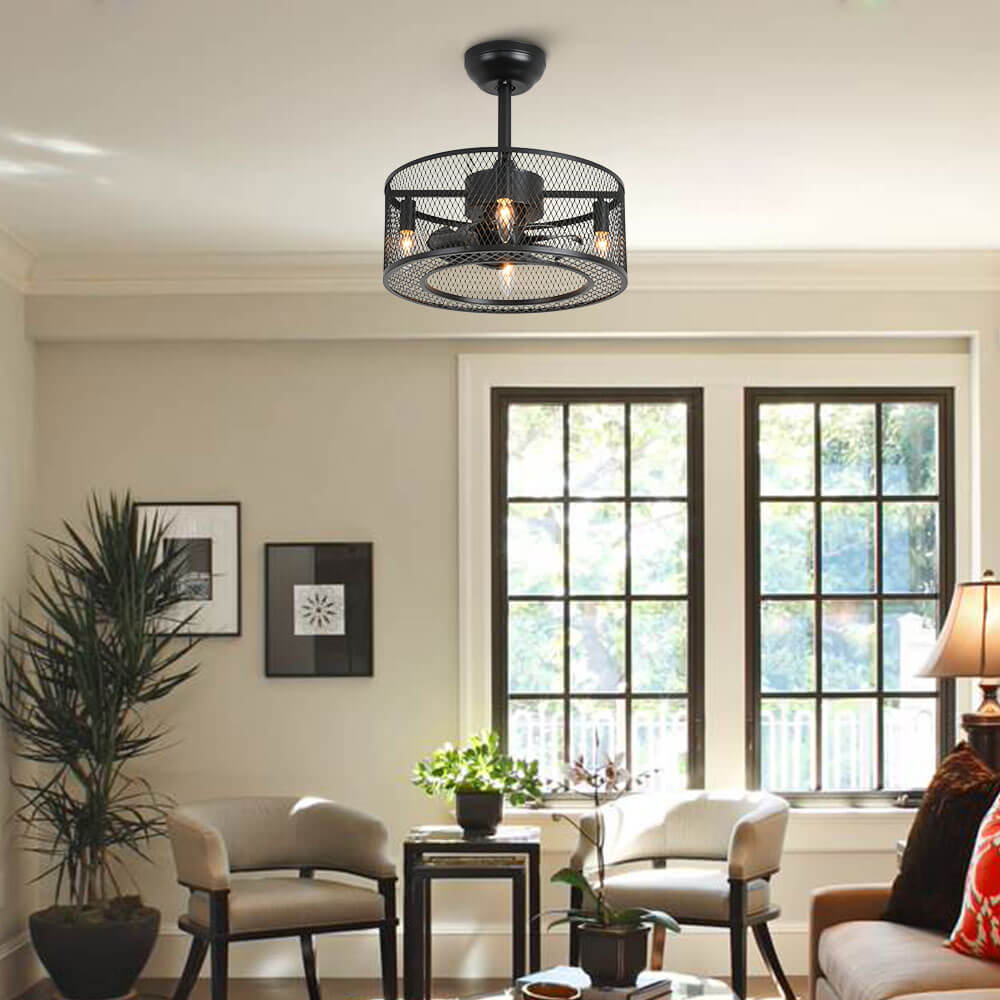 Caged Ceiling Fan Light Vintage Style With Edison Bulbs Moooni Lighting