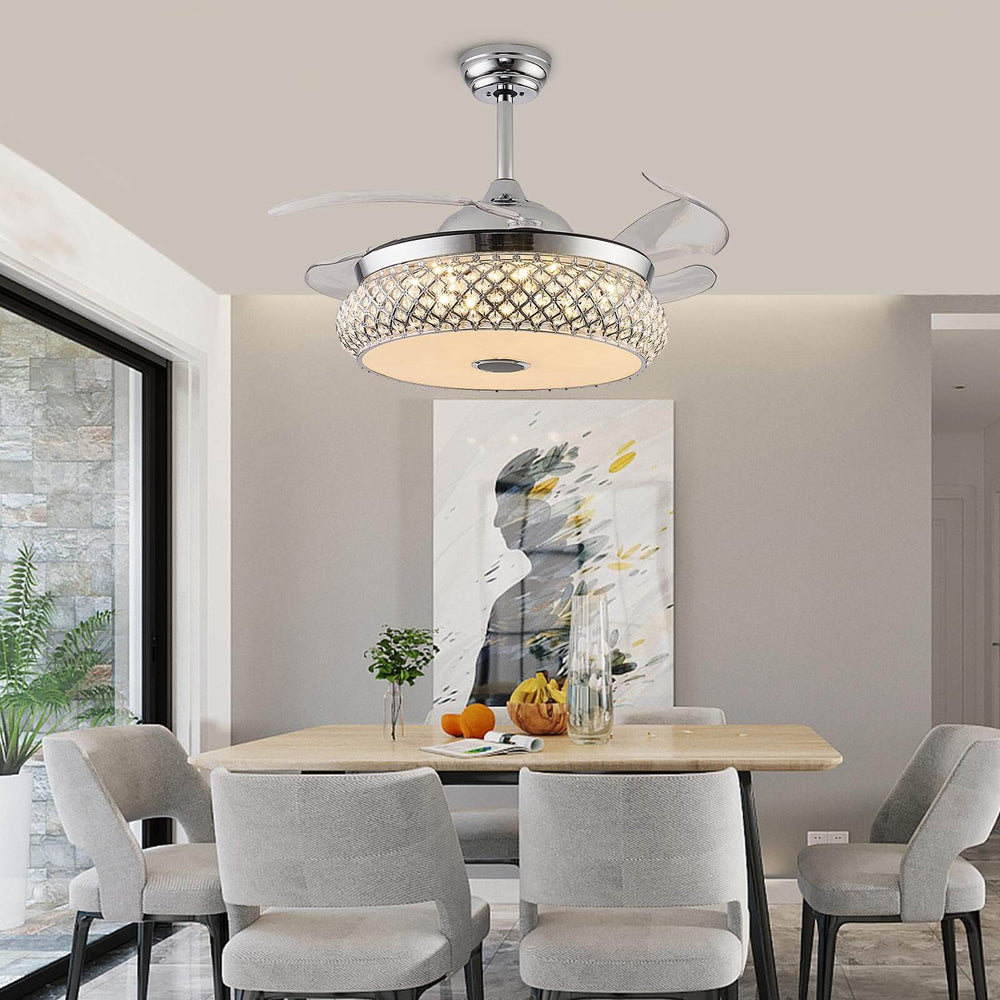 Round Polished Chrome Ceiling Fan With Light MOOONI LIGHTING