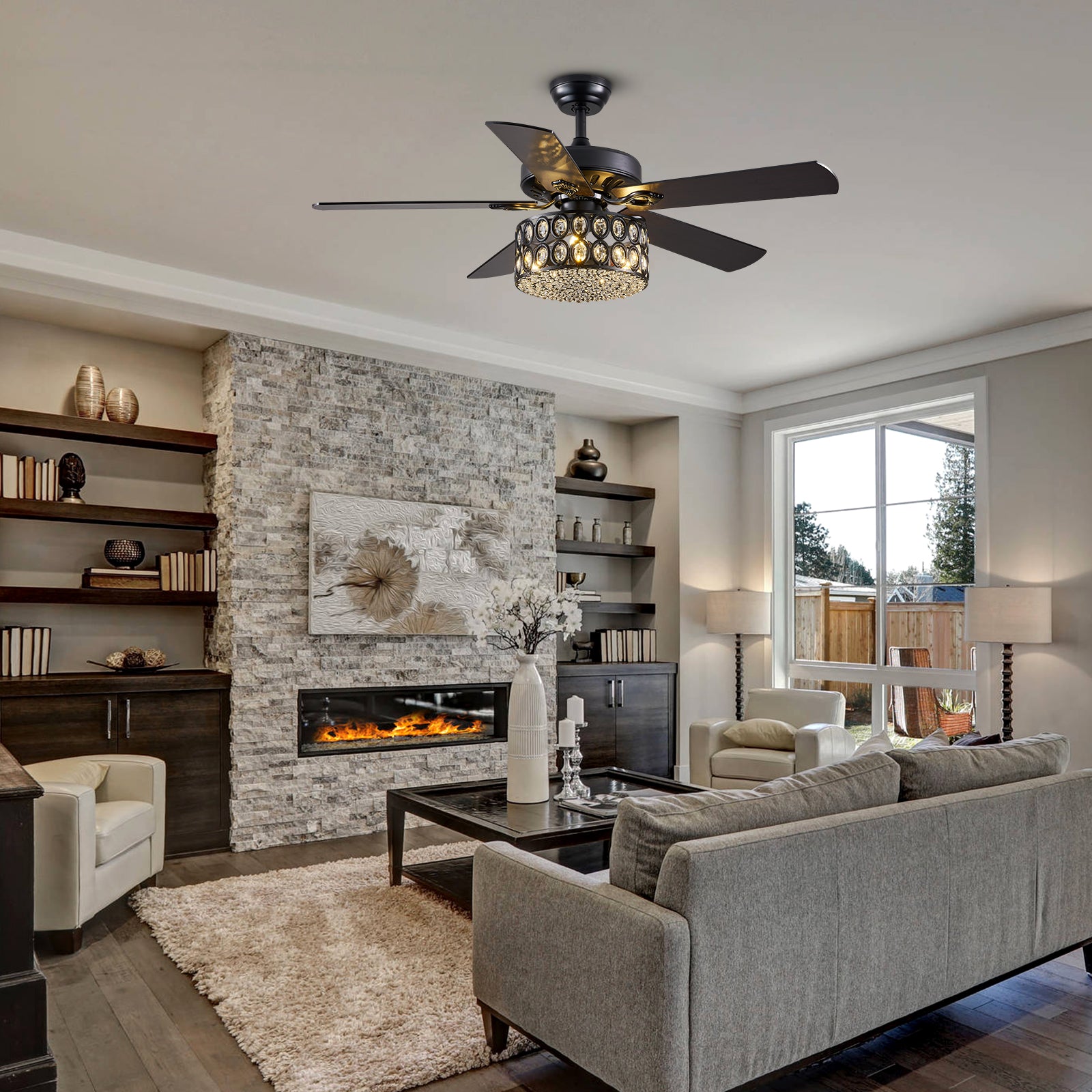 MOOONI-Ceiling-Fan-Light-Matte-Black-Industrial-Double-Layer-Oval-Crystal-Fandelier-50“-Living-Room