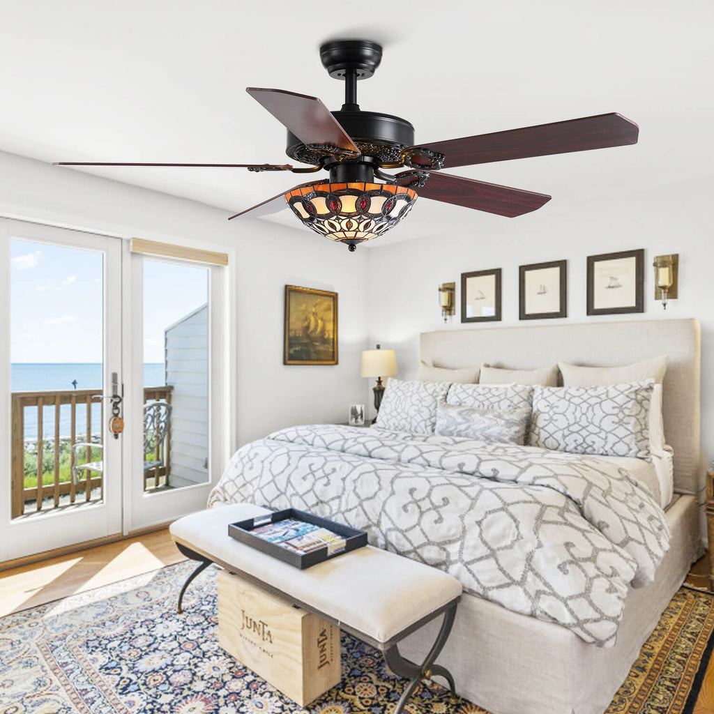 MOOONI-Ceiling-Fan-Light-Matte-Black- Tiffany-Art-Class-Fandelier-51“-Bedroom