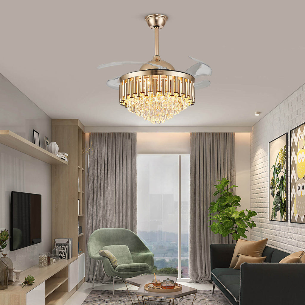 Top-Rated K9 Crystal Round Gold Retractable Fandelier