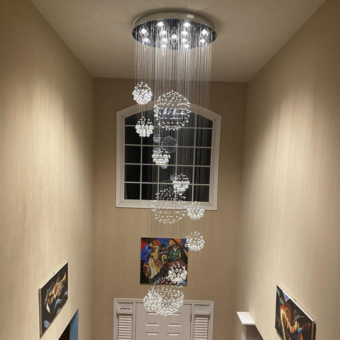 Glitzy Crystal Spiral Raindrop Chandelier For Long Staircase & Entry Foyer