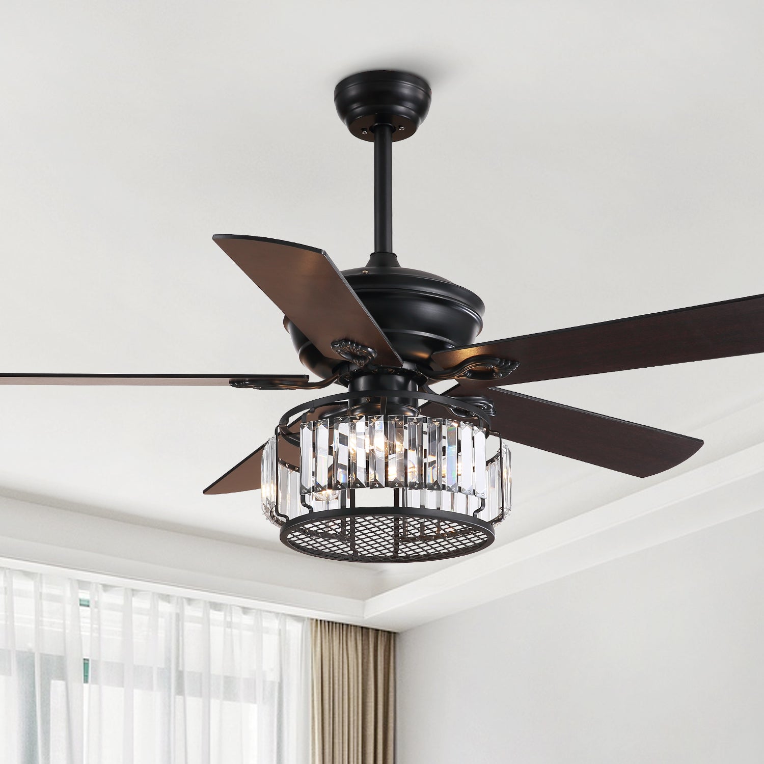 MOOONI-Ceiling-Fan-Light-Matte-Black-Industrial-Vertical-Crystal-Strips-Fandelier-50“