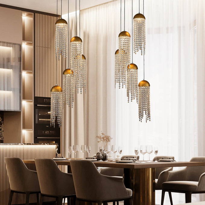 Gold Tassel Crystal Chandelier 5 Lights