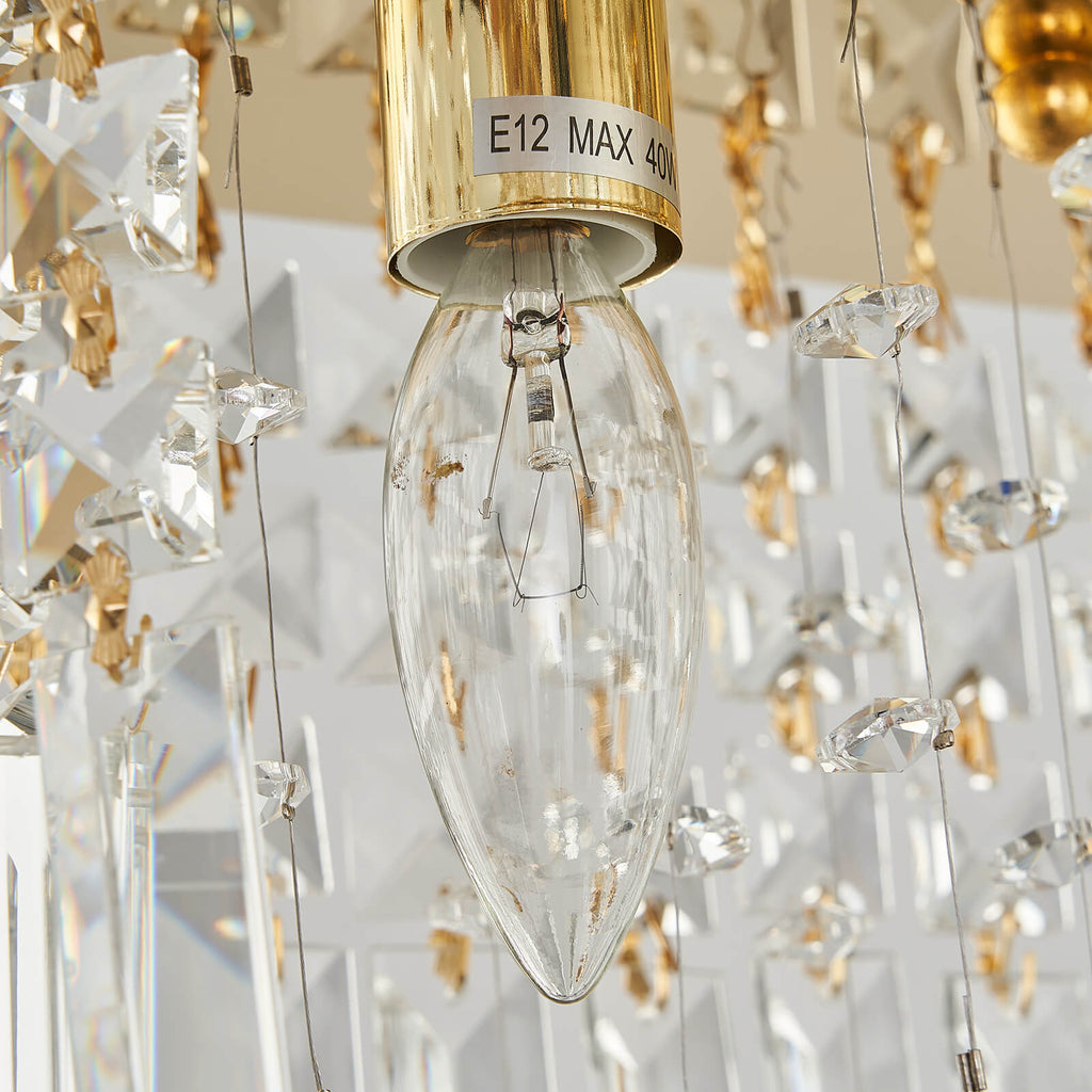 Rectangular Gold Canopy Crystal Chandelier For Kitchen