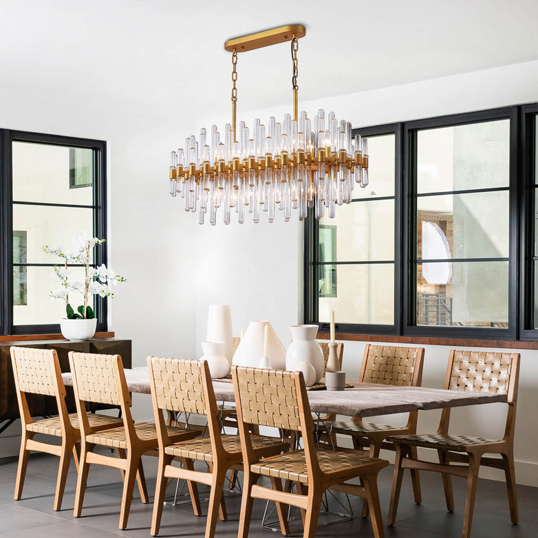 Rectangular Gold Frame Glass Bar Chandelier For Kitchen