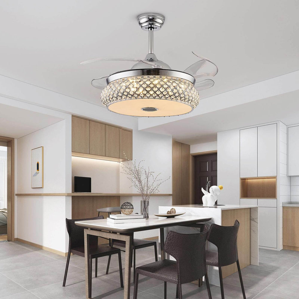 Round Polished Chrome Ceiling Fan With Light MOOONI LIGHTING