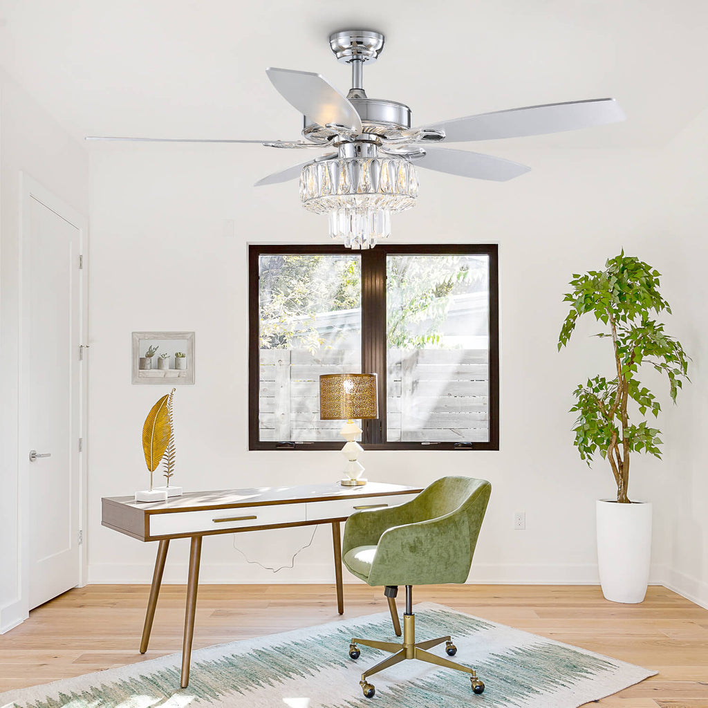 MOOONI-Ceiling-Fan-Light-Chrome- Fourdrinier-Crystal-Fandelier-51“-Studyroom