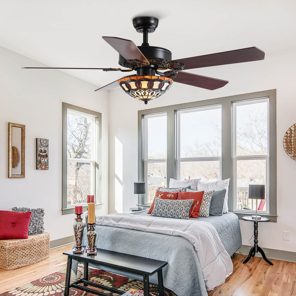 MOOONI-Ceiling-Fan-Light-Matte-Black- Tiffany-Art-Class-Fandelier-51“-Bedroom