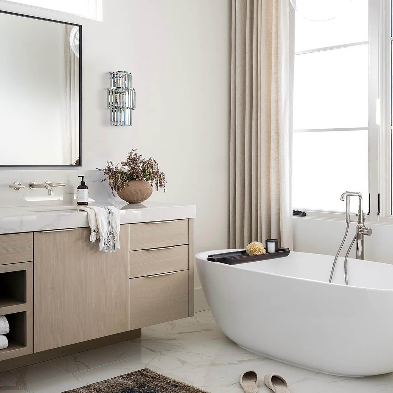 Silver Oval 3-layer Crystal Wall Lamp