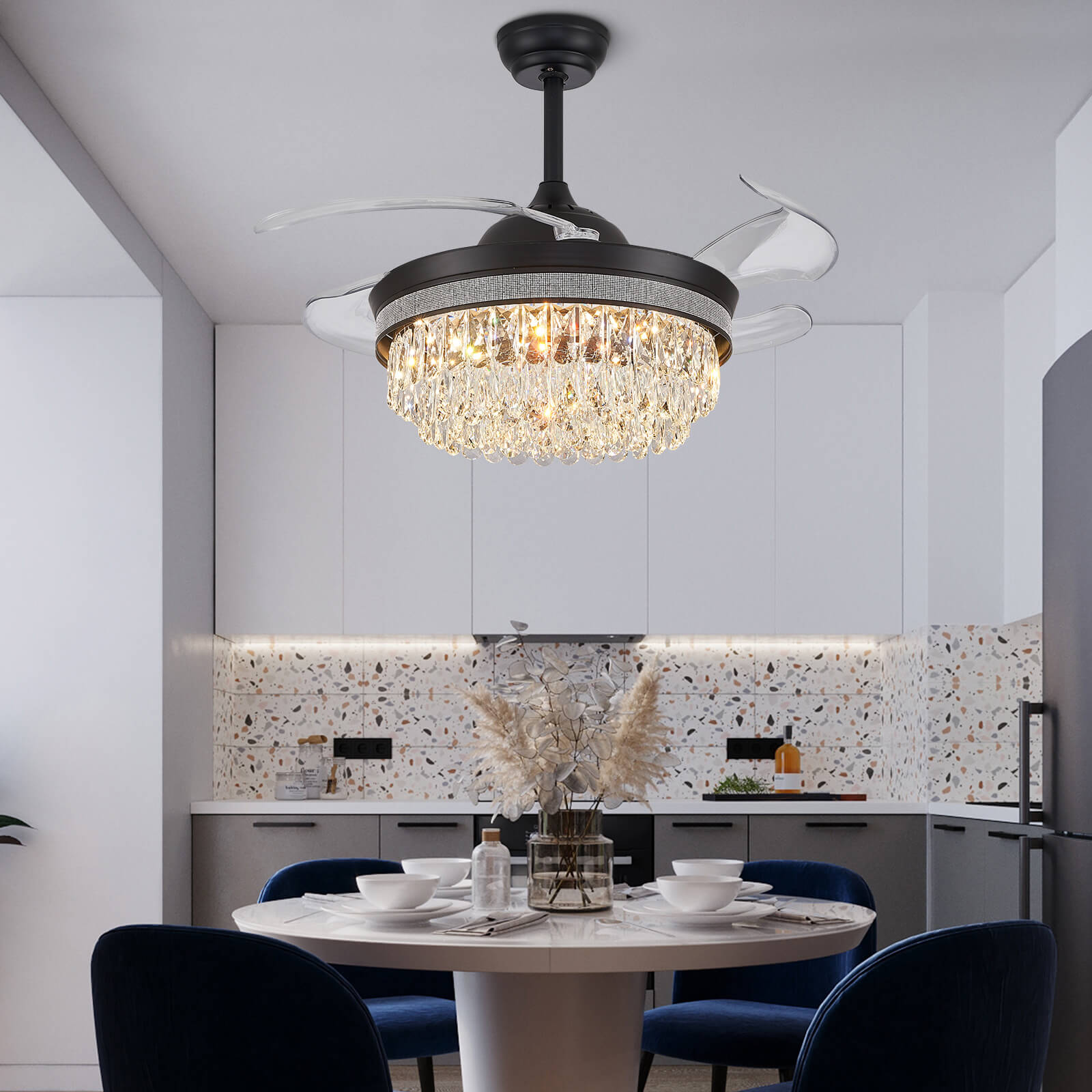 Top Rated Matt Black Retractable Crystal Fandelier