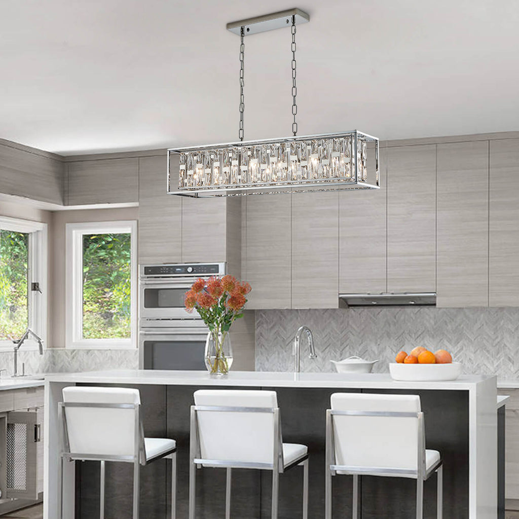 Silver Metal frame Rectangular Crystal Chandelier