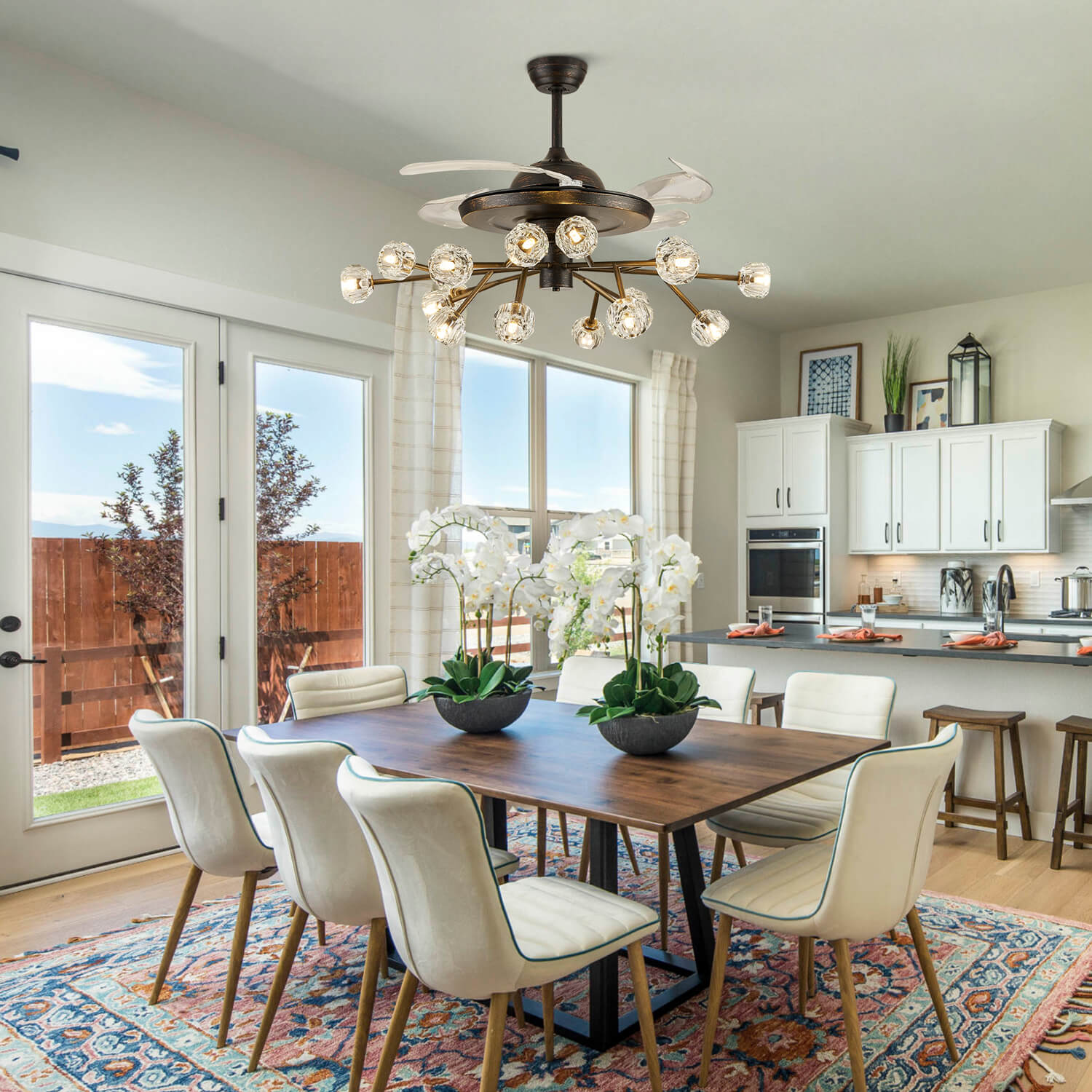 Unusual Looking Vintage Bronze Sputnik Fandelier Fan