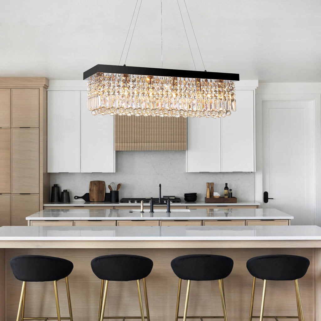 Modern Black Rectangle Crystal Chandelier