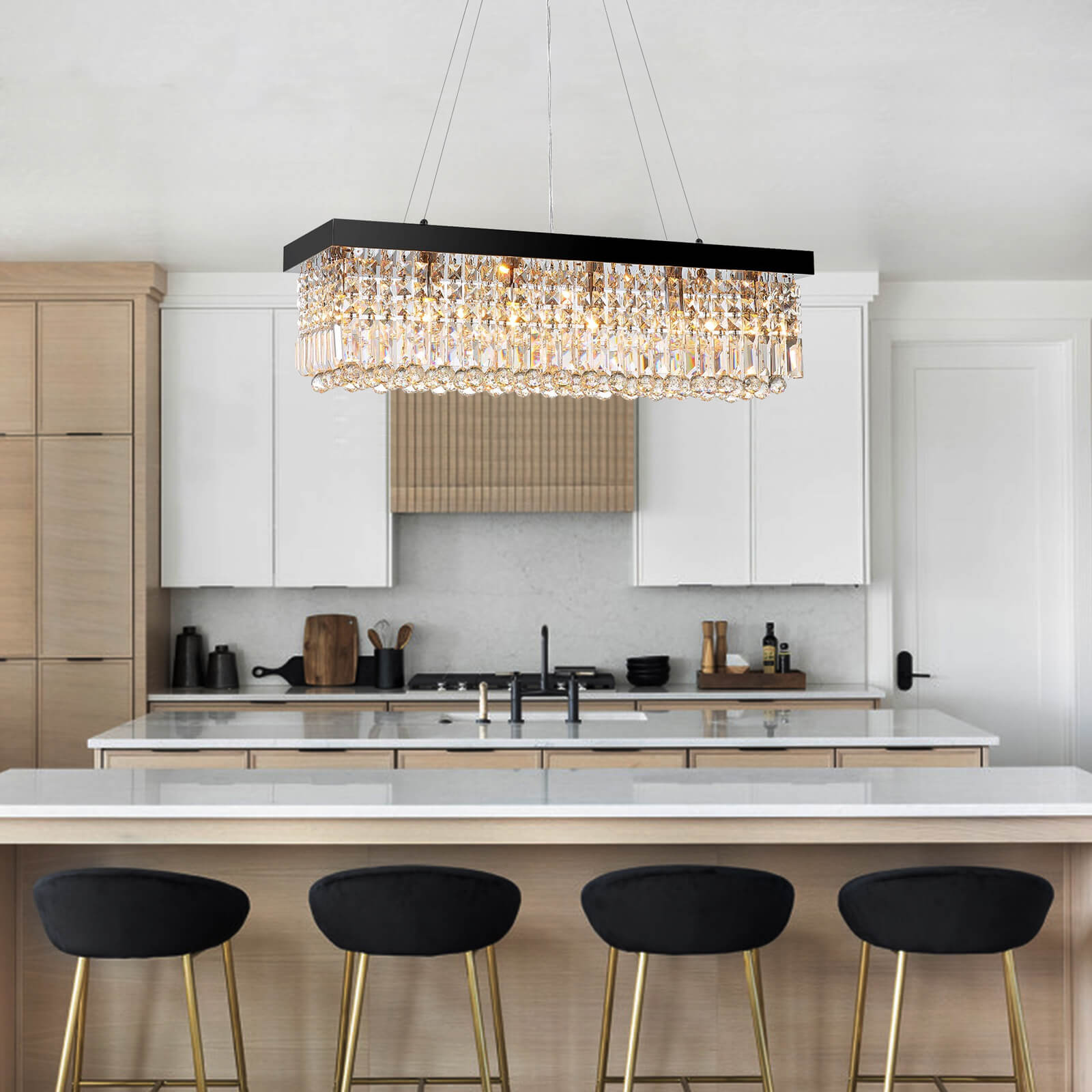 Modern Black Rectangle Crystal Chandelier