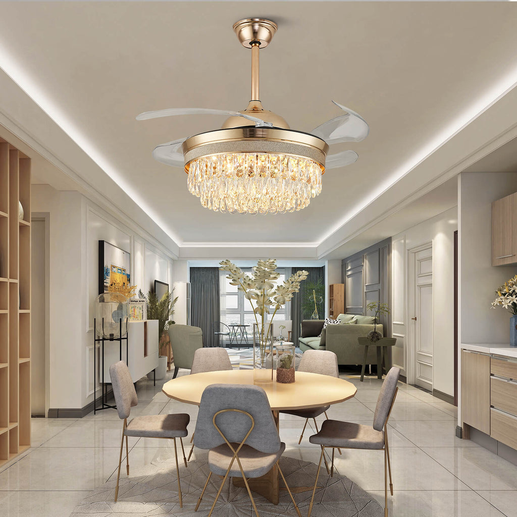 Top Rated French Golden Crystal Retractable Fandelier