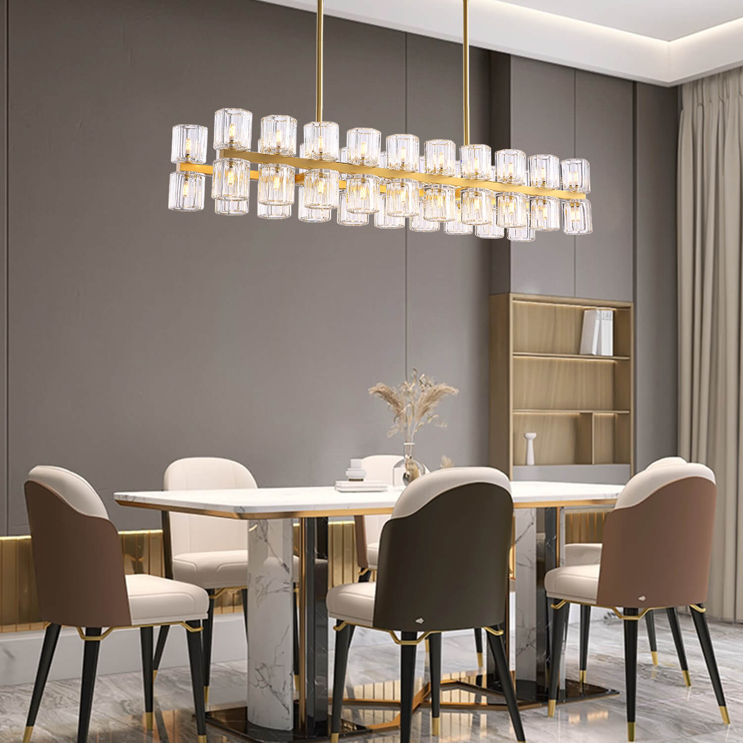 Rectangular Gold Modern Crystal Chandelier