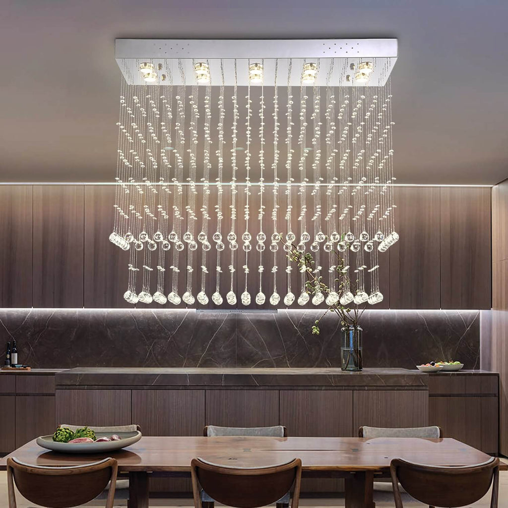 Modern-Chrome-Rectangular-Flush-Mount-Crystal-Chandelier-Dining-Room