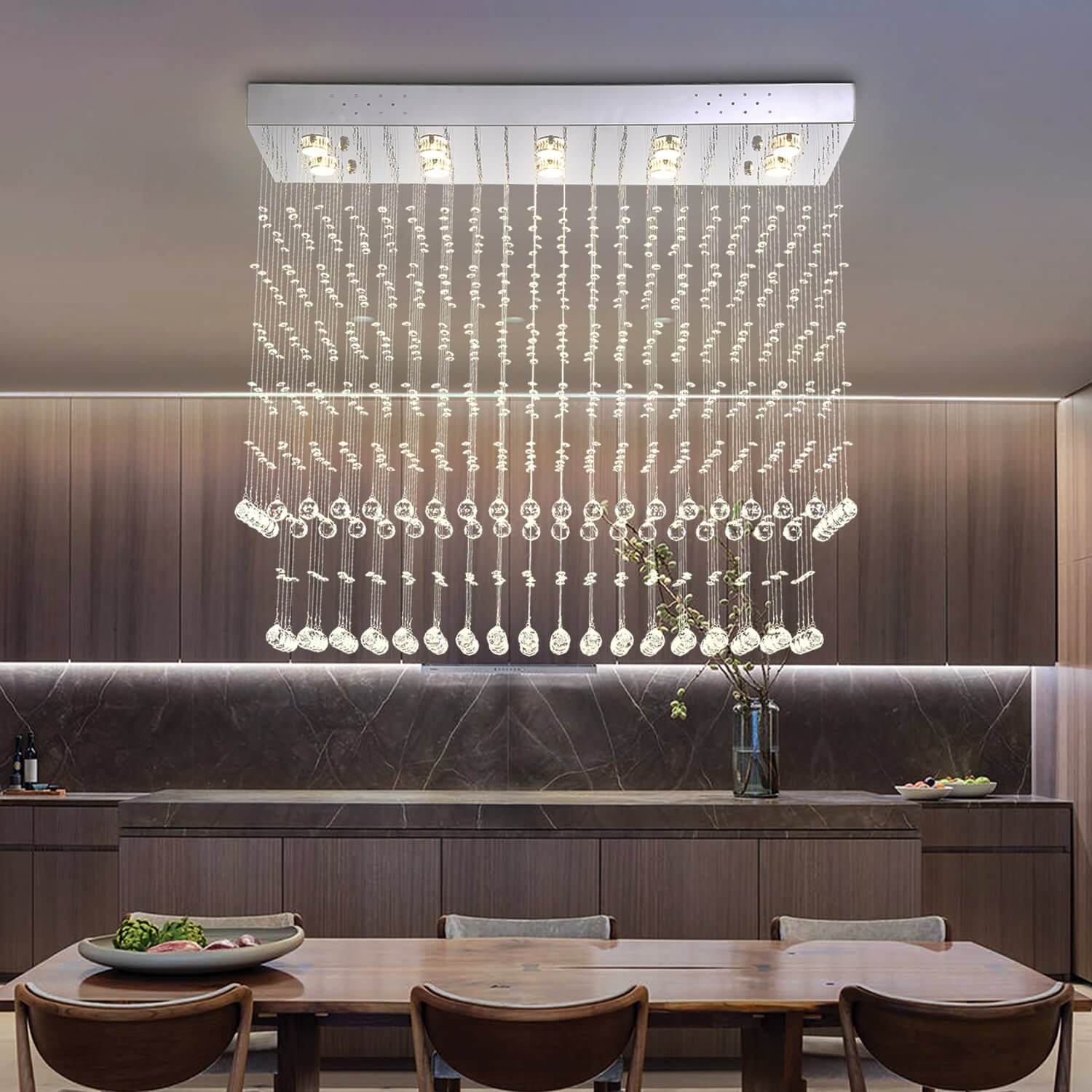 Modern-Chrome-Rectangular-Flush-Mount-Crystal-Chandelier-Dining-Room